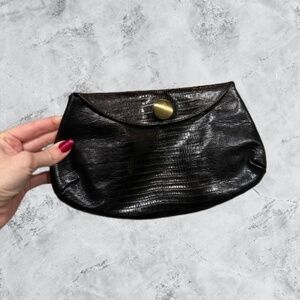 Preowned Jalda Clutch Bag - Black Crocodile Embossed Leather